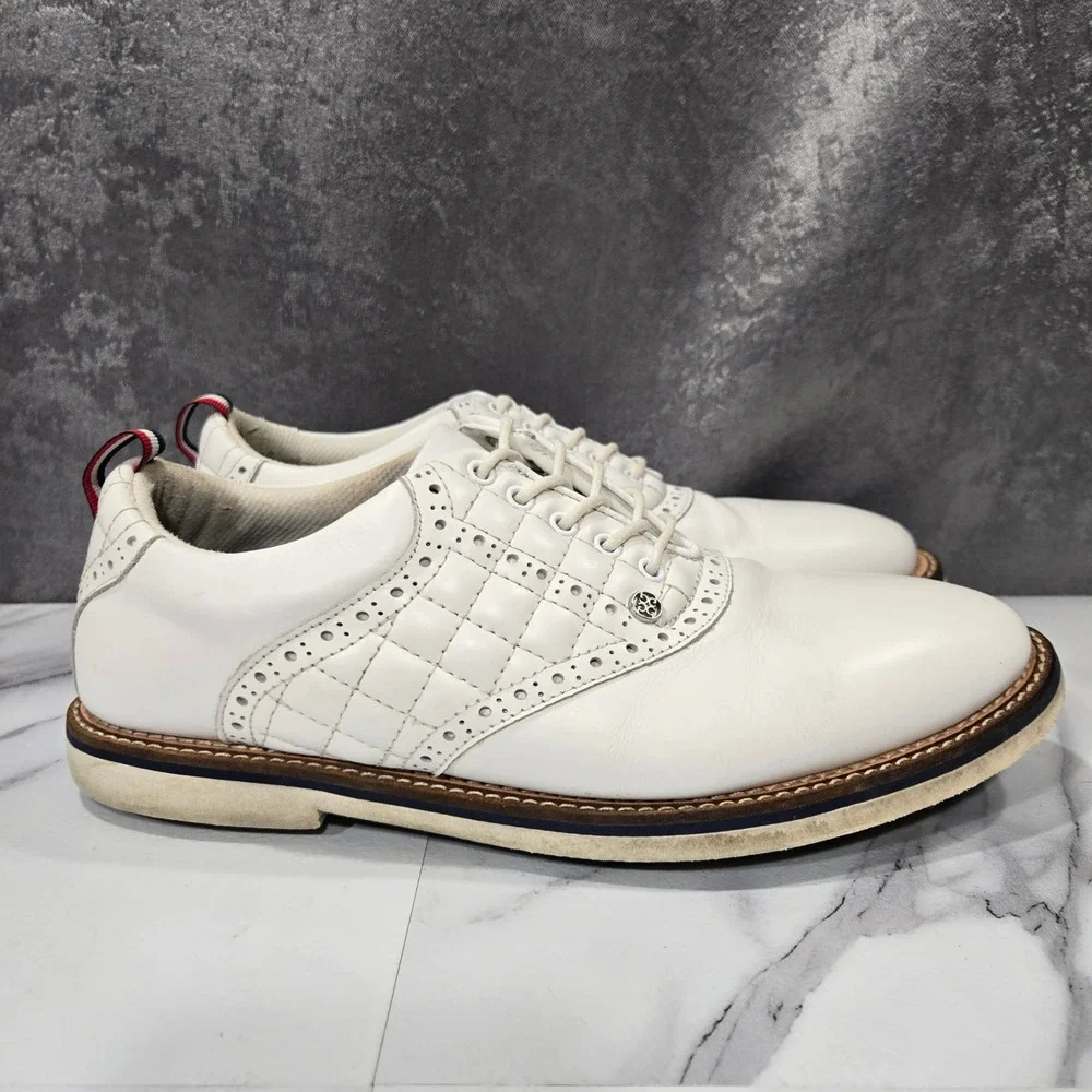 G/FORE Gallivanter Golf Shoes Mens 10 White Leather Wingtip Spikeless Brogue
